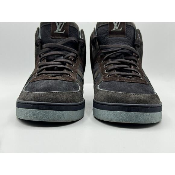 RARE!!! LOUIS VUITTON Tribe Blue Brown Suede Nubuck High Top Sneakers Sz LV 6.5 - Picture 5 of 16